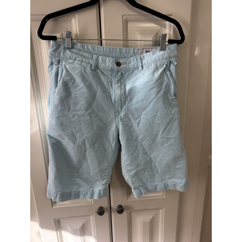 Mens Hickey Freeman Teal Flat Front Shorts Size 31 100% Cotton Light Blue